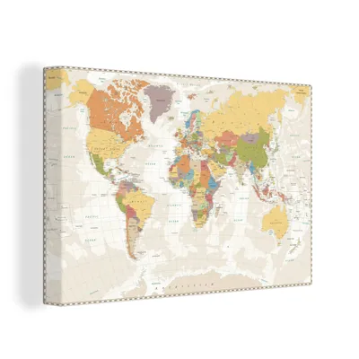 Obrázok produktu pre OneMillionCanvasses® - Maľba na plátne - Obraz na plátne Nástenná maľba na plátne - Mapa sveta - Retro - Farby - Vzdelávacie - Štatistické - 150x100cm