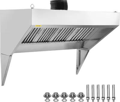 Image de Hotte d'extraction commerciale VEVOR, Hotte d'extraction de 2,4 m pour camions de produits alimentaires, Hotte murale en acier inoxydable pour remorques de concession avec 4 filets de filtration d'huile amovibles en forme de U, Hotte d'extraction résistante à la rouille