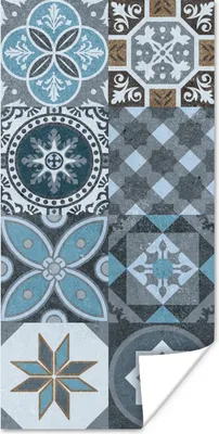 Produktbild von MuchoWow® Poster Design - Blume - Blau - Figuren 60x120 cm - Wandschmuck
