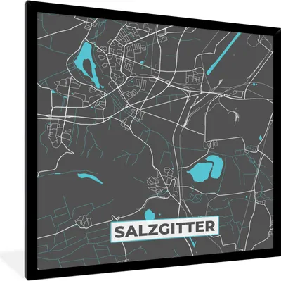 Produktbild von MuchoWow® Gerahmtes Poster Karte - Stadtplan - Salzgitter - Deutschland - Blau 40x40 cm - Poster mit Schwarzem Bilderrahmen Wandposter Rahmen Foto Bilder - Mit Rahmen - Wanddekoration Schlafzimmer