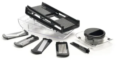 Mandoline, Edelstahl, schwarz, 5 Klingen, Auffangbehälter