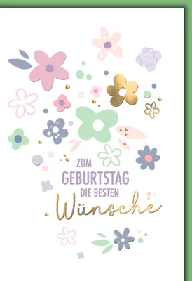 Produktbild von Geburtstag Glückwunschkarte mit Umschlag Blüten Blumen pastell die besten Wünsche