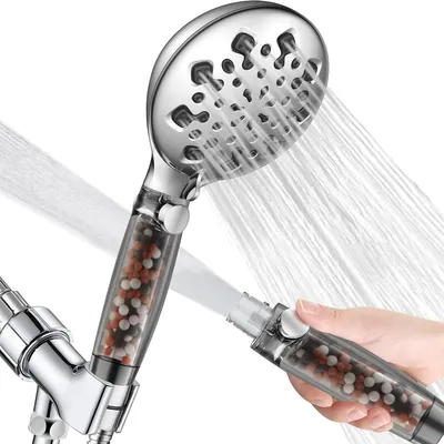 Produktbild von Duschkopf mit Schlauch zum Wassersparen 1,5 m und Halterung, Hochdruckdusche Dusche Dusche mit Filter, runde Handbrause, 6 Strahlarten Duschkopf mit wasserdichter Skala