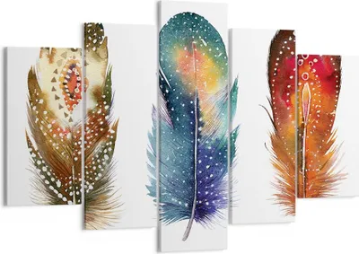 Produktbild von Bild auf Leinwand - Leinwandbild - 5 Teile - Feder Vogel Farbe - 150x100cm - Wand Bild - Wanddeko - Wandbilder - Leinwanddruck - Bilder - Wanddekoration - Leinwand bilder - Wandbild - EA150x100-4927