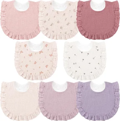 Imagen del producto de Baberos para bebés, 8 unidades, 100% algodón, color rosa y lila, ajustables, para bebés