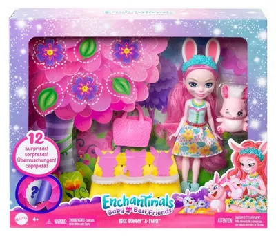 Produktbild von Mattel HLK85 - Enchantimals - Baby Best Friends - Puppe 12 cm mit Tierfreund und 12 Überrachungen, Bree Bunny & Twist