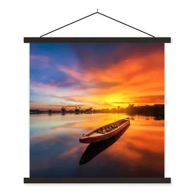 Produktbild von MuchoWow® Textilposter Boot - Wasser - Sonnenuntergang - Orange - Wasser 60x60 cm mit schwarzem Rahmen - Posteraufhänger