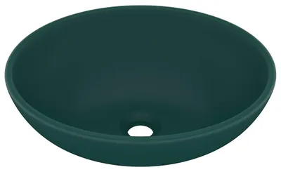 Zdjęcie produktu dla vidaXL Luksusowa owalna umywalka matowa ciemnozielona 40x33 cm ceramiczna