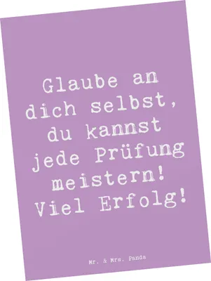 Produktbild von Mr. & Mrs. Panda Postkarte Spruch Prüfungen bestehen - Lavendeltraum - Geschenk, Grußkarte, Mutmacher, Vertrauem, Erfolg, Postkarten, Trost, Ansichtskarten, Ansichtskarte