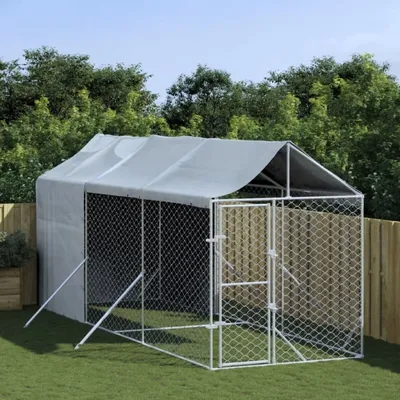 Immagine prodotto di VidaXL Cuccia per cani con tetto 2x6x2,5 m in acciaio zincato colore argento