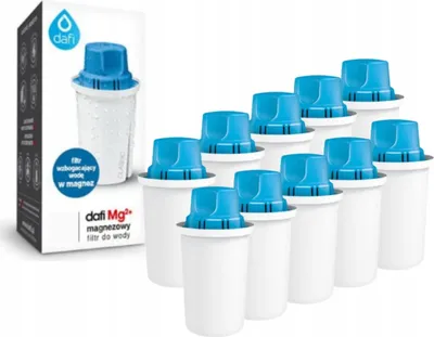 A product shot of Dafi water filter cartridges and their packaging.