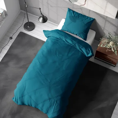 Produktbild von Livessa Renforcé Bettwäsche 135x200 cm mit Kissenbezug 80x80 cm, 100% Baumwolle – Bettbezug mit Reißverschluss, Petrol