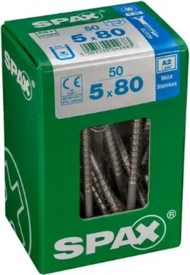 Obrázok produktu pre SPAX skrutka z nehrdzavejúcej ocele, 5 x 80 mm, 50 kusov, s čiastočným závitom, so zápustnou hlavou, T-STAR plus T20, 4CUT, nehrdzavejúca oceľ A2 - 4197000500807
