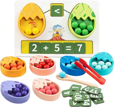 Immagine prodotto di Giocattolo in legno Montessori per bambini, per l'ordinamento dei colori - Gioco dei numeri - Tema dinosauri