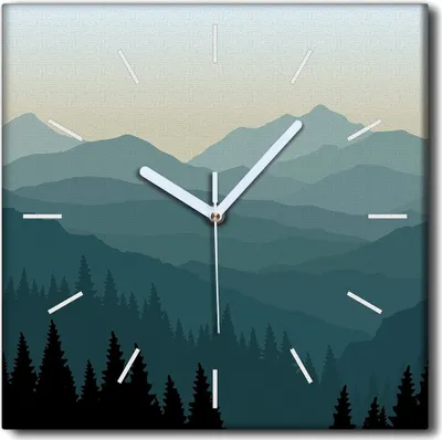 Produktbild von Coloray Uhr auf Leinwand 30x30 cm Wand Uhr Dekoration Wohnzimmer Segeltuch weiße Zeiger -Kunstberglandschaft.