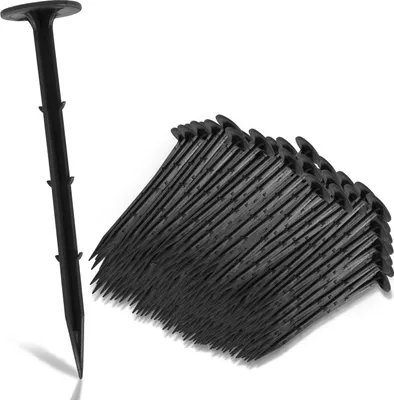 Produktbild von 400er Set Erdnägel Kunststoff, Erdanker zur Fixierung von Bodengewebe, Befestigungsanker für Sand, Erde & Wiese, schwarz