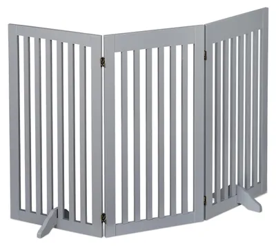 Produktbild von Relaxdays Absperrgitter, freistehendes Schutzgitter, HxB: 92 x 154 cm, mit Füßen, Hunde, klappbar, Türgitter, grau