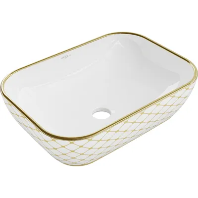 Zdjęcie produktu dla Mexen Rita umywalka nablatowa 45 x 32 cm, biała/złota wzór kratka - 21084509
