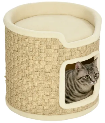 Immagine prodotto di PawHut Tiragraffi a forma di cilindro, 37 cm di altezza, tiragraffi per gatti con porta e 2 livelli
