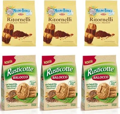 Produktbild von 3x Mulino Bianco Kekse Ritornelli 700 g Kekse + 3x Balocco Rusticotte Vollkornkekse mit 5 Müsli 700 g