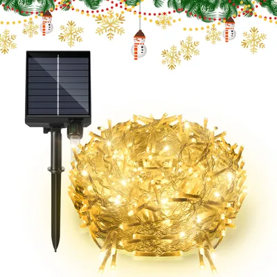 Zdjęcie produktu dla TolleTour 5M, lampki LED solarne, efekt "śniegu", do użytku wewnętrznego i zewnętrznego, ciepła biel, dekoracyjny panel świetlny, 200 diod LED, kształt lodowych kryształków, świąteczne oświetlenie, 8 trybów, dekoracja świąteczna, imprezy, ogród
