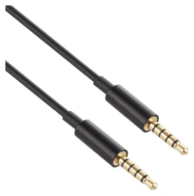 A black audio cable with gold-plated connectors.
