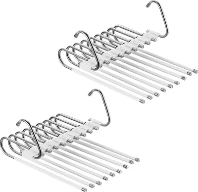Zdjęcie produktu dla Relaxdays – wieszak wielofunkcyjny do spodni, zestaw 2 sztuk, wieszak 9-miejscowy, antypoślizgowy, zajmujący mało miejsca, metalowy, srebrno-biały