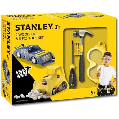 Image de Stanley Jr. U004-K02-T03-SY Ensemble composé d'une voiture, d'une pelleteuse et de 3 outils