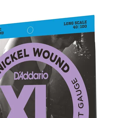 Close-up of D'Addario guitar strings packaging.