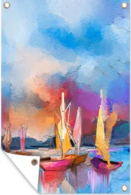 Produktbild von MuchoWow® 40x60 cm Outdoor-Poster Gartendeko Sichtschutz Garten Poster für den Garten  Malerei - Boote - Wasser