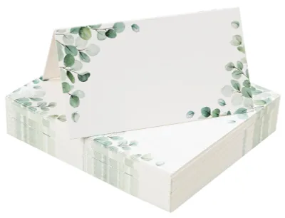 60 Tischkarten 10x9 cm, beschreibbar, grünes Blattdesign
