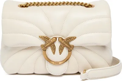 Produktbild von PINKO Leder Umhängetasche Schultertasche Love Puff Mini CL Sheep Nappa Quilt White - Antique Gold creme