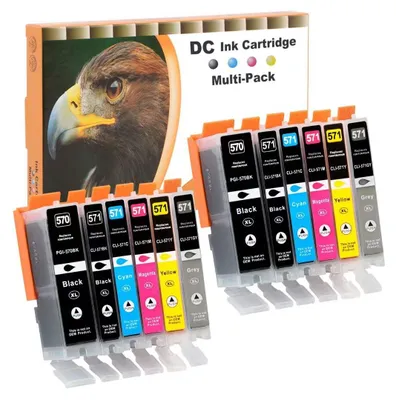 Zdjęcie produktu dla Kompatybilne wkłady atramentowe D&C 12 sztuk, pasujące do drukarek Canon PGI-570 CLI-571, przeznaczone do modeli: Canon PIXMA TS6051, TS6052, TS8050, TS8051, TS8052, TS8053, TS9050, TS9055, MG5750, MG5751, MG5752, MG5753, MG6800, MG6850, MG6851, MG6852, MG6853