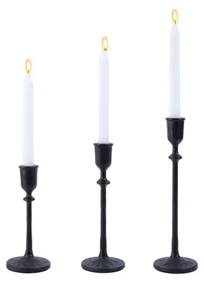 Kerzenhalter-Set, 3 Stück, Gusseisen, 18,6–28,5 cm, schwarz