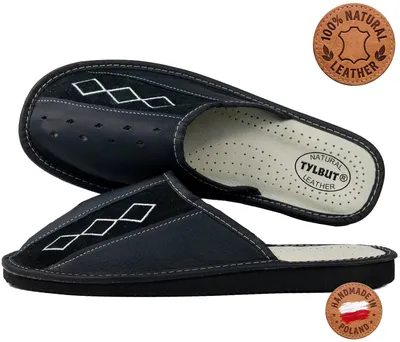 Imagen del producto de Zapatillas de estar por casa para hombre, de cuero y ante, color , bordadas a mano, talla 44