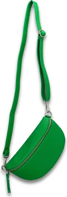 Produktbild von Adel Bags Damen Bauchtasche, Echtleder Grün, Polyesterfutter, Umhängetasche, Gürteltasche, Crossbody Bag, verstellbarer Ledergurt, wasserdicht, Italienische Handarbeit, 22x12x6cm (BxHxT), 230g, Gurt 2cm x 60-110cm