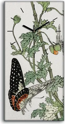 Produktbild von Küchenuhr Bürouhr Leinwand Uhr 30x60 Gemälde Blumen Zweig Blätter Insekten Kunst - schwarze Hände