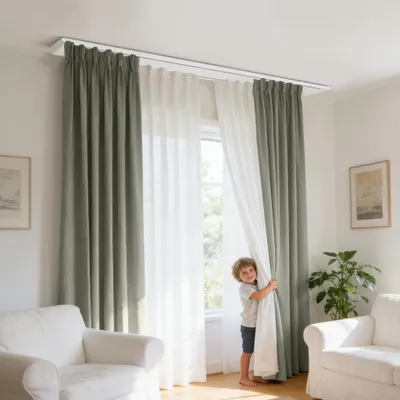 Imagen del producto de Barra doble para cortinas, de aluminio, de doble carril, de 270 cm, para salón