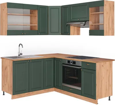 Produktbild von Eckküche Vicco Fame-Line Grün-Gold Landhaus/Goldkraft Eiche 190 x 60 cm , AP Eiche, Model 42662