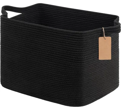 Zdjęcie produktu dla Koszyk do przechowywania, prostokątny, 50 litrów, z bawełnianego sznurka, z uchwytami, wymiary: 46x36x30 cm, kolor: czarny