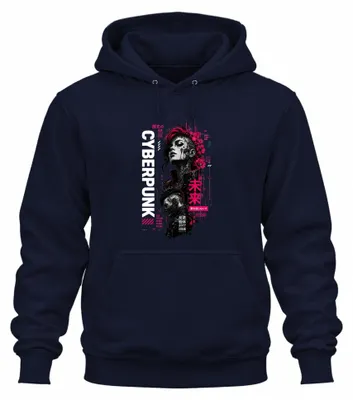 Immagine prodotto di Felpa con cappuccio, stile cyberpunk, ispirata al Giappone dell'anno 2000, colore blu navy, taglia 3XL