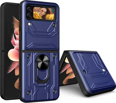 Obrázek produktu pro Pouzdro pro Samsung Galaxy Z Flip 4 5G, Hybridní PC a TPU robustní nárazuvzdorné pouzdro s prstencovým stojánkem modré