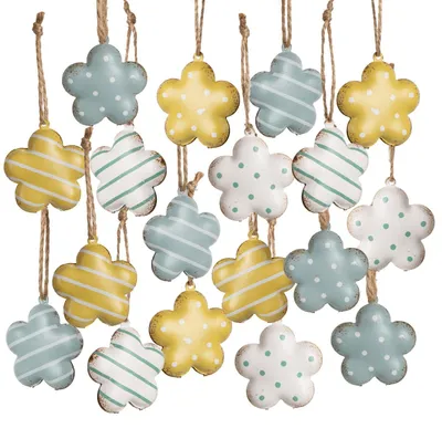 Produktbild von 18 kleine Blumen Anhänger gelb blau weiß Metall Frühling Ostern Deko 4 cm