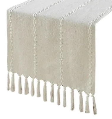Tischdecke mit Quasten, 33x183 cm, Beige, rechteckig