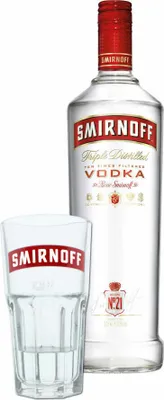 Obrázek produktu pro Smirnoff Red No. 21 Premium Vodka Triple Distilled, vodka, alkohol, alkoholický nápoj, láhev, 37,5 %, 1 l, 708275, včetně sklenice