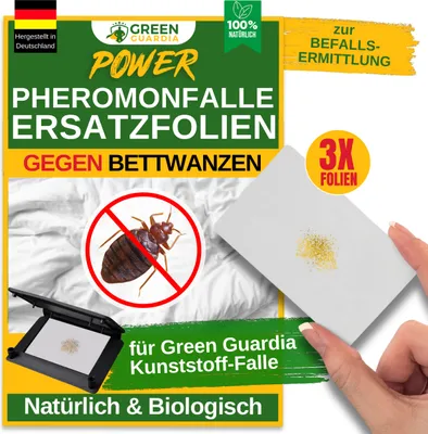 Produktbild von Green Guardia Ersatzklebeflächen mit Pheromon-Lockstoff-3x Fallen- Nachfüll-Set für Kunststoff-Fallen, Bettwanzen Falle, Natürlich & Wirksam