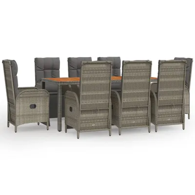 Produktbild von vidaXL 9-tlg. Garten-Essgruppe mit Kissen Grau Poly Rattan