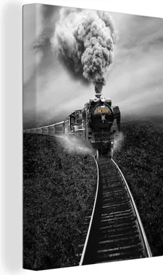 Produktbild von OneMillionCanvasses® - Leinwandbilder - 90x140 cm, Dampfzugfahrten in Schwarz-Weiß, Wandbilder Kunstdruck Wanddekoration - Wandschmucke - Schlafzimmer