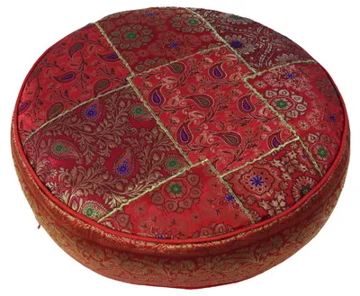 Produktbild von Orientalisches Rundes Patchwork Kissen 50 cm, Sitzkissen, Bodenkissen mit Baumwollfüllung - Rot, Viskose, Zierkissen, Dekokissen, Sofakissen