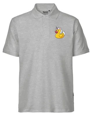 Produktbild von Huuraa Herren Polo Shirt Quietscheente Einhorn Gummiente Unicorn L Sport Grey Bio Baumwolle Fairtrade Poloshirt Geschenkidee